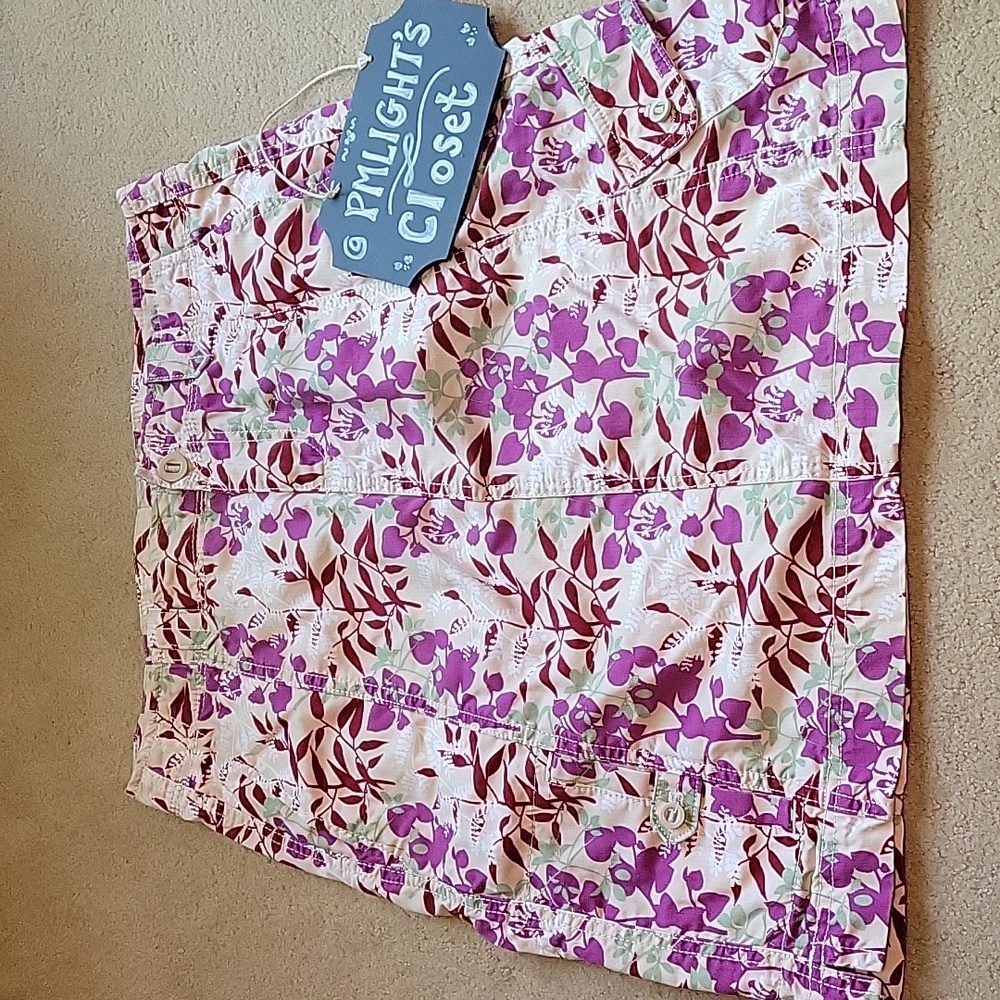 Eddie Bauer Skirt 8 Floral Khaki White Green Purple Burgundy